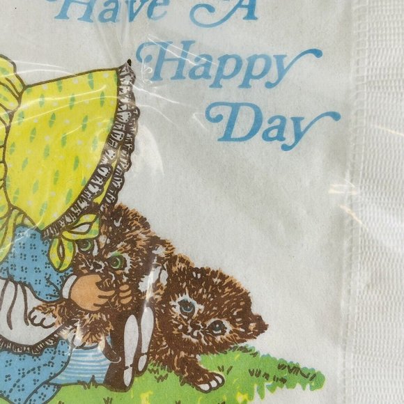 GRACELINE Luncheon Napkins Open 25 “Have A Happy Day” Girl With Kittens VINTAGE - Picture 3 of 9